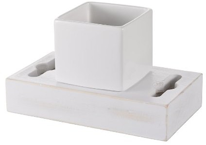 Haceka 1127079 pojemnik na szczoteczkę do zębów, ceramika, drewno, malowane na biało 1127079