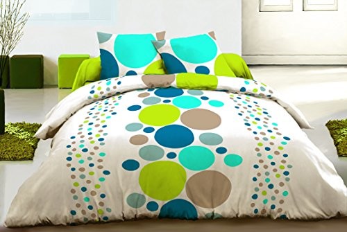 Home Passion 60492 Pack 3-częściowa poszwa na kołdrę 57 nici bawełna Confetti Niebieski 220 x 240 cm 60492