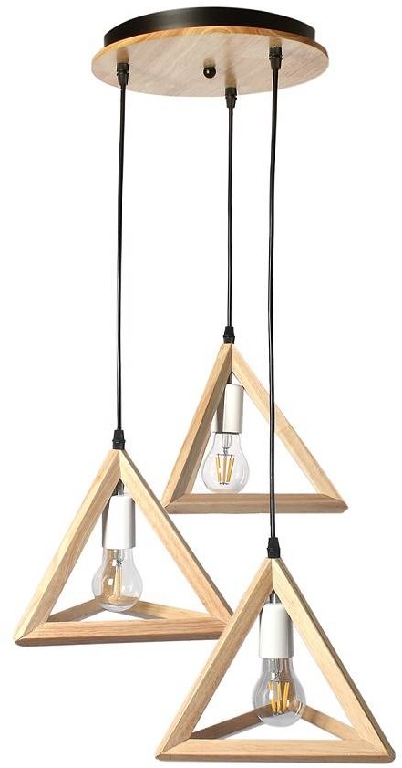 Decorativi Lampa drewniana wisząca 3 x E27 Trójkąt 566 na kole loftowa Decorativi 566