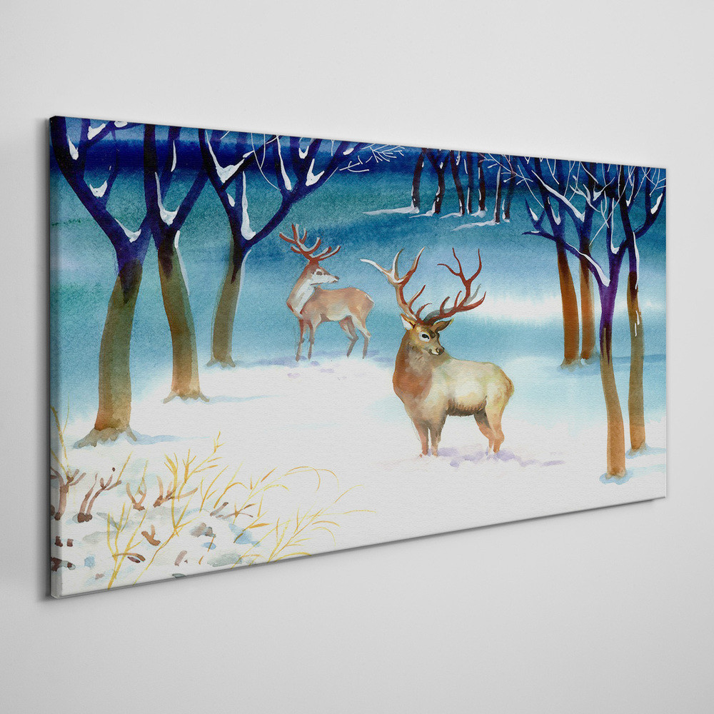 PL Coloray Obraz na Płótnie zima śnieg jelenie drzewa 100x50cm