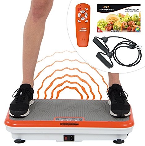 M MEDIASHOP Platforma wibracyjna Vibro Shaper, przyrząd treningowy do treningu całego ciała, duża, antypoślizgowa powierzchnia, w komplecie z gumami treningowymi i planem żywieniowym Mediashop (plan może nie być