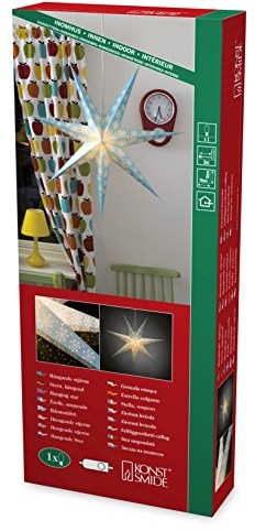 Konstsmide 2933  420 niebieska gwiazda papierowa z białym wzorem i 7 ramion, perforowane, 78 x 78 cm/do wewnętrzna (IP20)/230 V wewnętrzna/bez źródeł światła/z kablem/wył./biały 2933-420