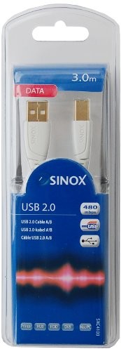 Sinox SXC4103 kabel USB (USB-A na USB-B, wtyczka/gniazdo, 3 m) biały SXC4103