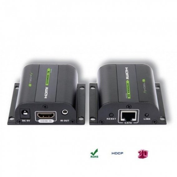 Techly Extender HDMI po skrętce Cat. 5e/6/6a/7, do 60m, z odbiornikiem IR, czarny 020355