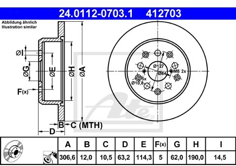 ATE TARCZA HAM 24.0112-0703.1 LEXUS GS 300 00-05, 300 T3 97-00, 400 97-00  24.0112-0703.1