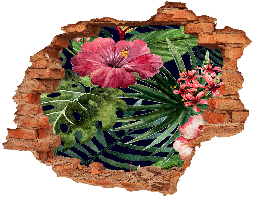Wallmuralia.pl Naklejka 3D dziura na ścianę Tropikalne kwiaty