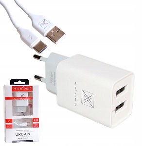 Szybka Ładowarka Sieciowa 2x Usb + Kabel Typ C 1m