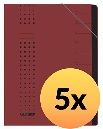 Elba 400001990 teczka na dokumenty chic 5 szt. A4 12 przegródek z pustymi literami z kartonu w kolorze bordowym 400001990