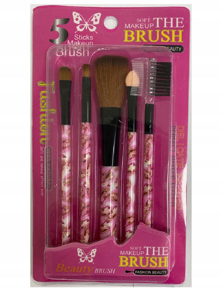 ZESTAW PROFESJONALNYCH PĘDZLI DO MAKIJAŻU 5 SZTUK VERA-02-BARBIE