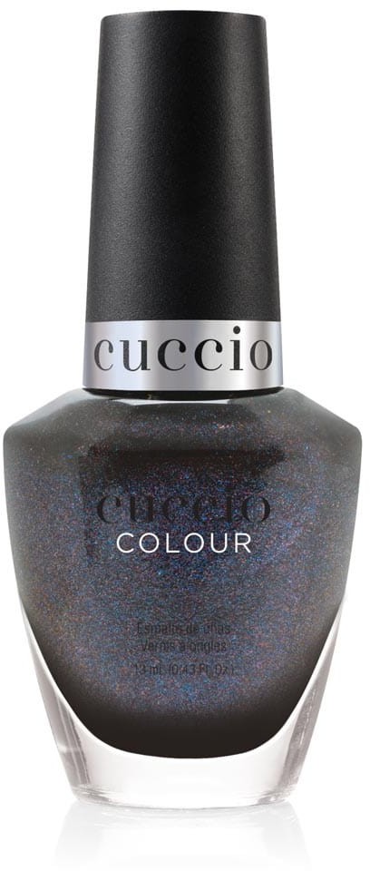 Cuccio 1230 Nocny czarny lakier do paznokci z tęczowym brokatem 13 ml COVER ME UP! U1230-COLOUR