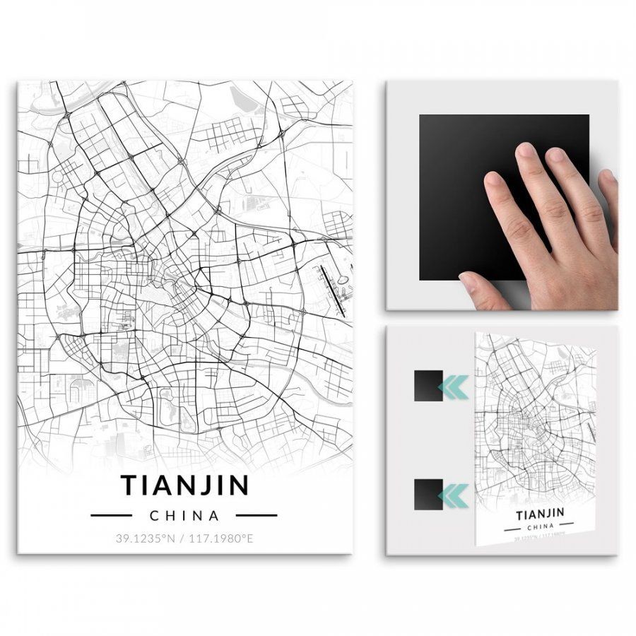 Pix4home Plakat metalowy Mapa B&W Tiencin M POS-M-03445