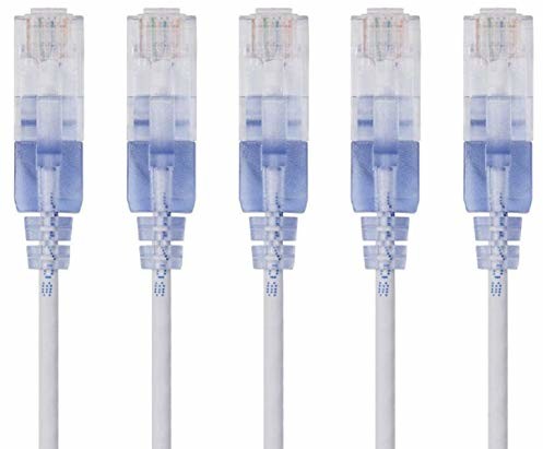 Monoprice SlimRun Cat6A Ethernet kabel patchowy  snagless RJ45 UTP czysty czysty drut miedziany, 10 G, 30 AWG, 91 cm, biały, 5 sztuk