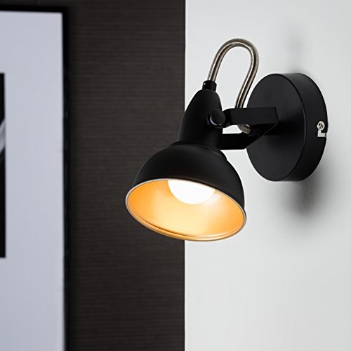 Briloner Leuchten 2049-015, lampa ścienna, lampa ścienna z reflektorem obrotowym, we wzornictwie w stylu retro/vintage, oprawa: E14 maks. 40 W, metal, wymiary: 15,6 x 10 cm, kolor, czarno-złoty, 15,6  2049-015