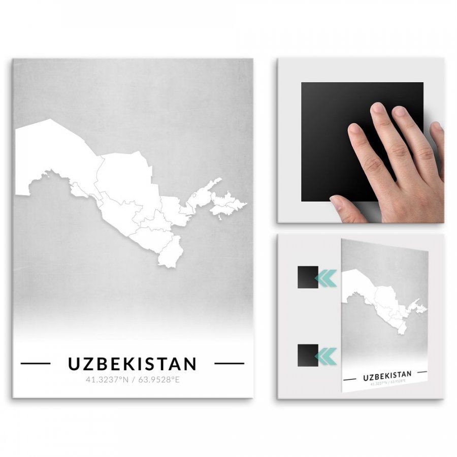 Pix4home Plakat metalowy Mapa B&W Uzbekistan M POS-M-03978