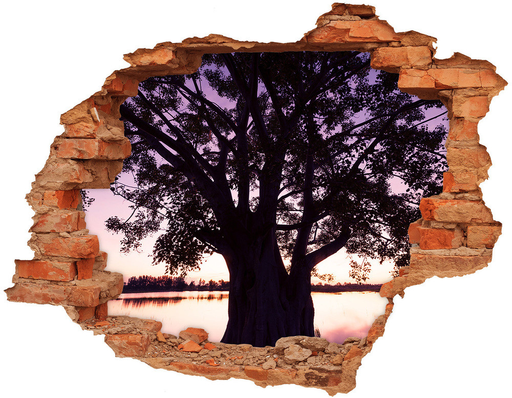 Wallmuralia.pl Samoprzylepna dziura na ścianę Drzewo i jezioro