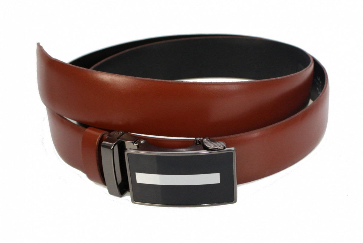 Complex (PL) Wizytowy Pasek Skórzany 35 mm (PL) Pełna Klamra AUTOMAT/ZĄBEK Garnitur BRĄZOWY Zaokrąglony AZ35/KAZ1