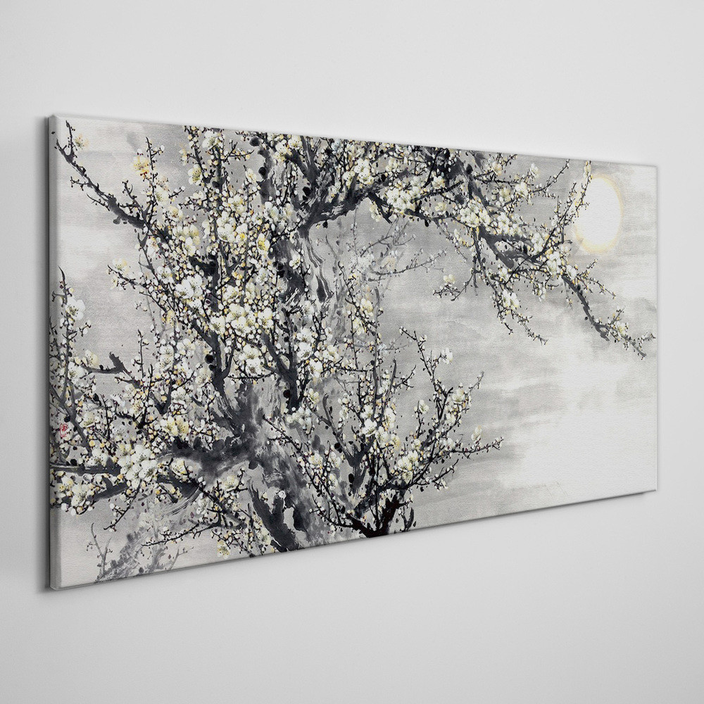 PL Coloray Obraz na Płótnie drzewo gałęzie kwiaty słońce 140x70cm