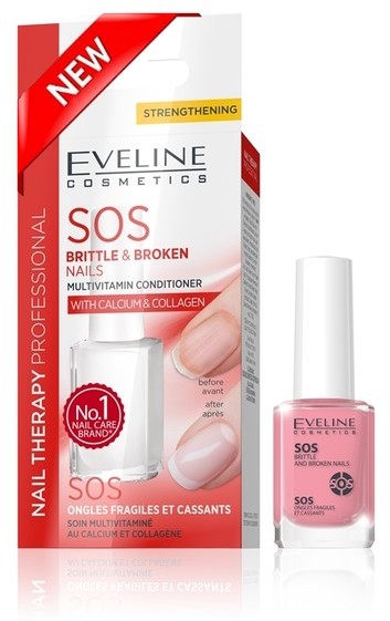 Eveline Nail Therapy SOS odżywka wzmacniająca dla kruchych i łamliwych paznokci z wapniem i kolagenem 12ml