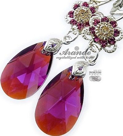 Swarovski Nowe Piękne Kolczyki Fuchsia Feel