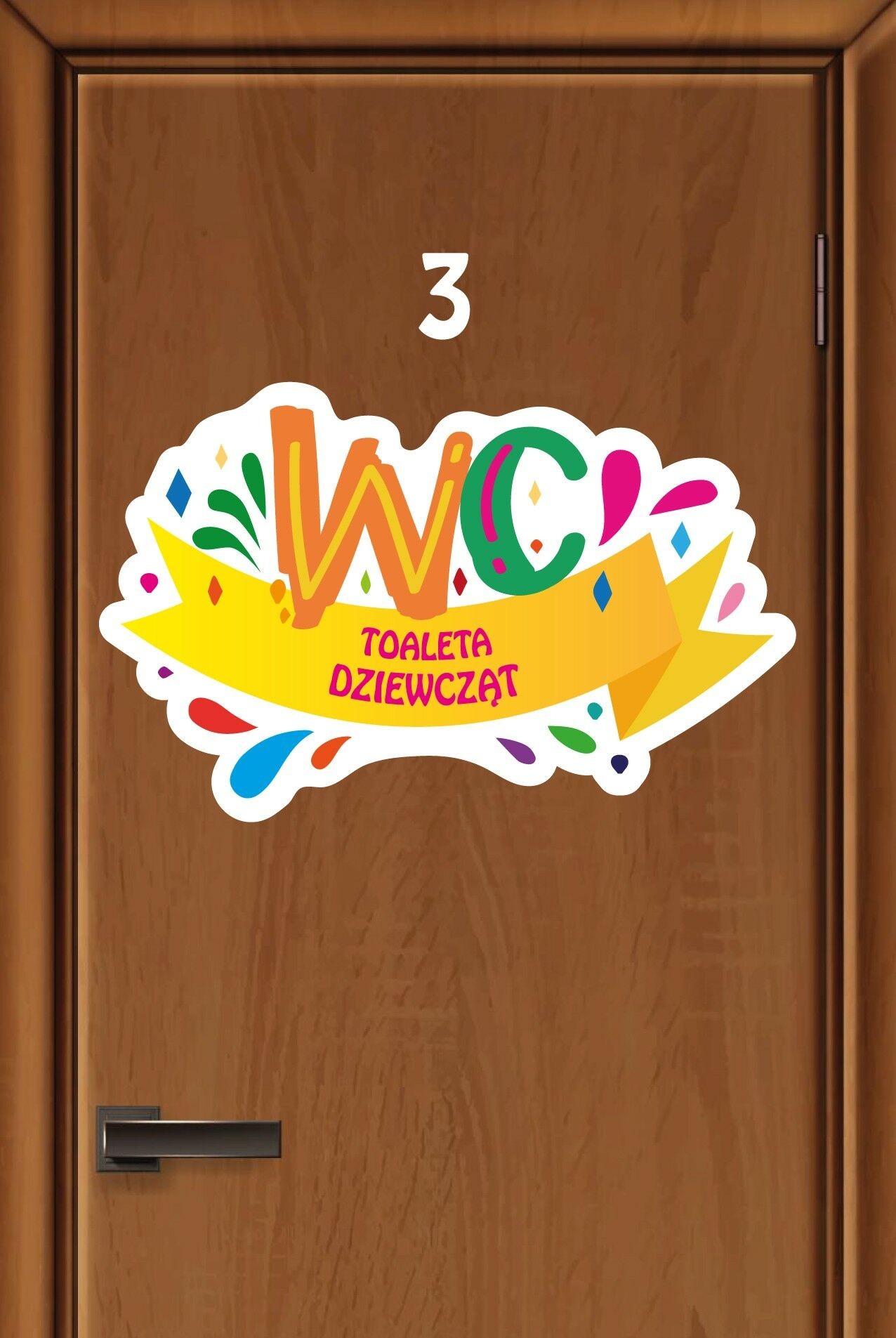 Kolorowa naklejka na drzwi: WC Toaleta Dziewcząt EN059