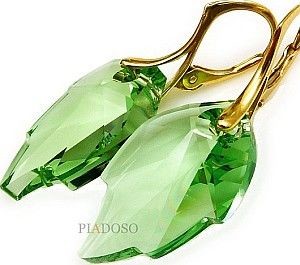 Swarovski kolczyki GREEN LEAF ZŁOTE SREBRO
