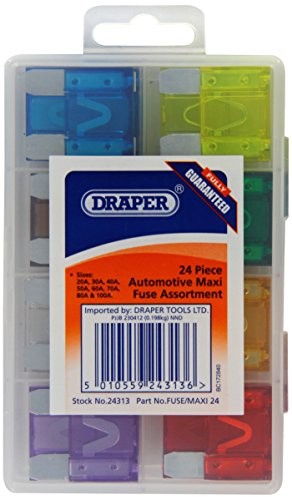 DRAPER 24313 bezpiecznik płaski snowboardzistów R do opon samochodowych, gro kopii zapasowych wtykowe, 24 sztuk w zestawie FUSE/MAXI 24