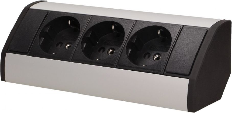 Orno Gniazdo meblowe potrójne Schuko czarno-srebrne OR-GM-9001/B-G(GS)