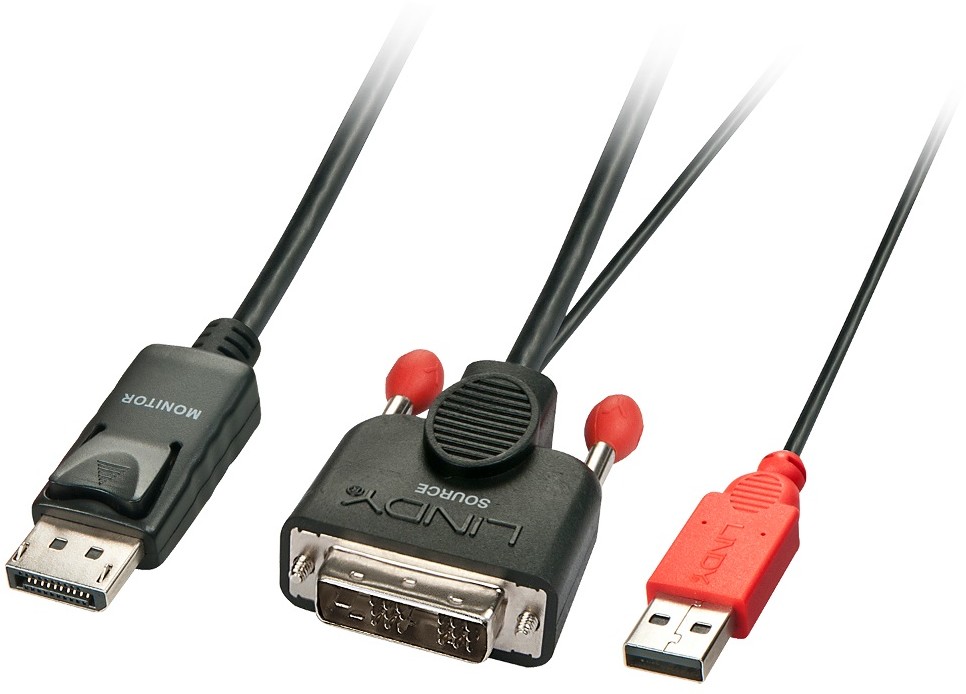 LINDY 41979 Kabel DVI-D DisplayPort z złączem zasilającym USB 5m LY-41979