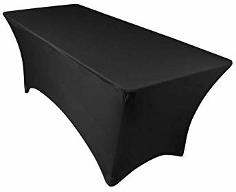 EL Event Linens Event Linens rozciągliwy obrus na stół, 182,9 cm, z elastanu, dopasowany do prostokątnych stołów, dla DJ-ów, na targi, kolor czarny