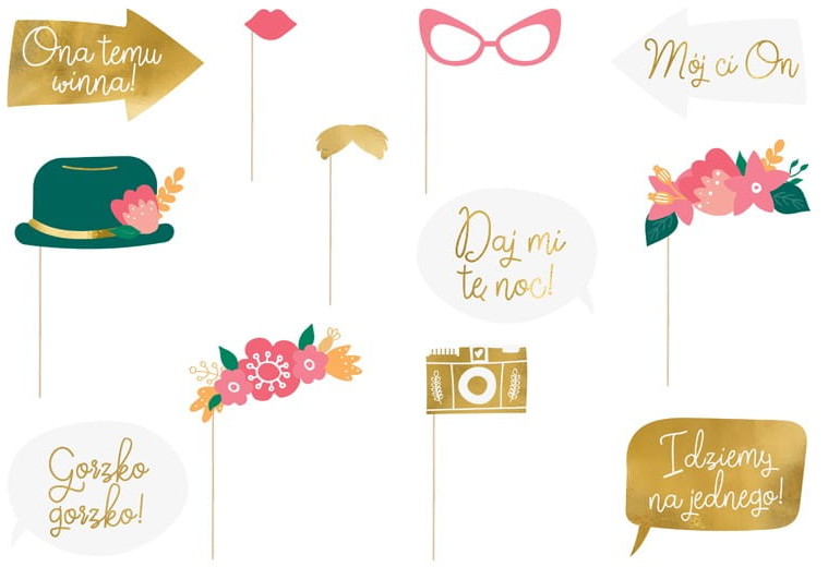 Partydeco Gadżety do zdjęć na ślub, mix (1 karton / 50 op.) (1 op. / 12 szt.)
