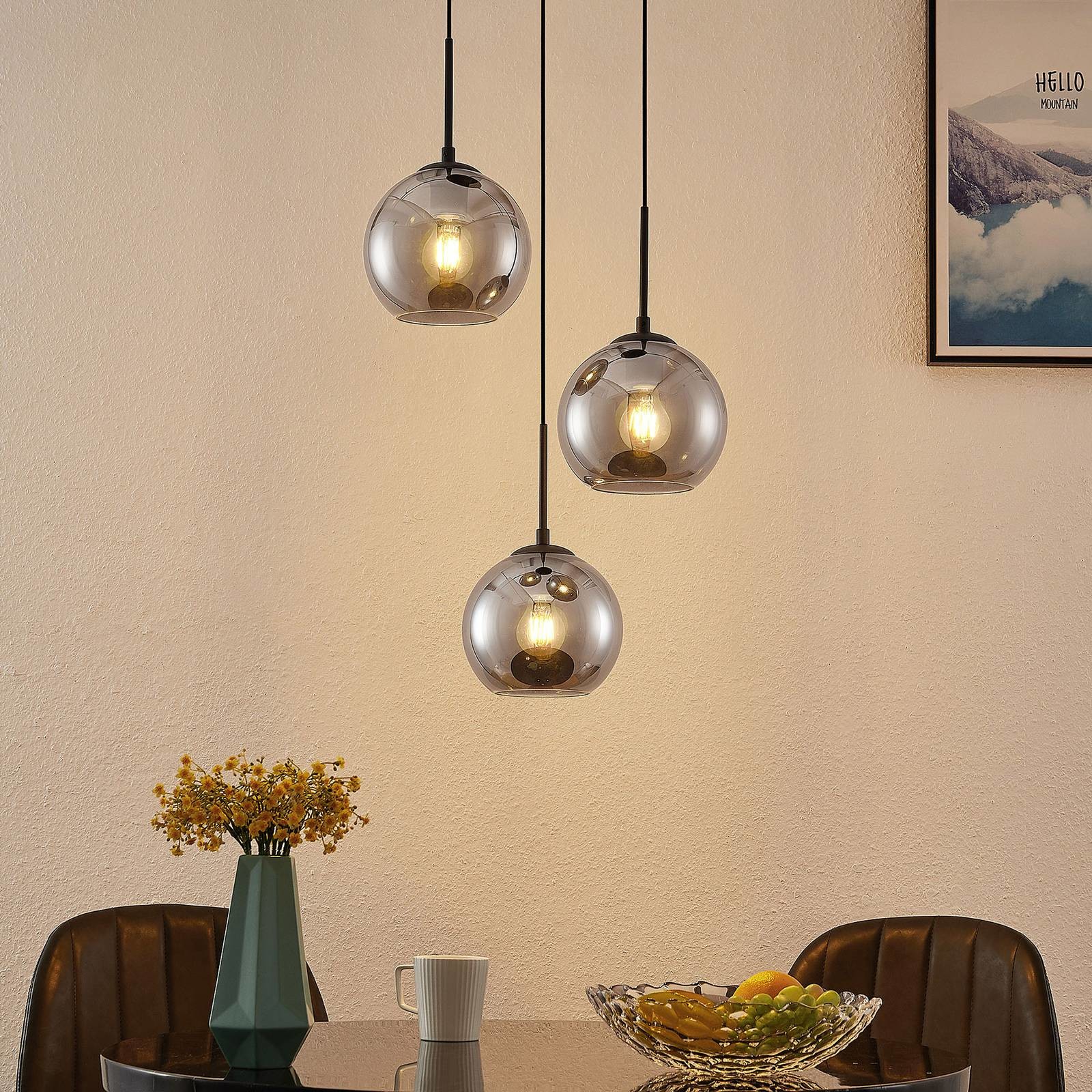Lindby Jurian lampa wisząca dymiona czarna 3-pkt.