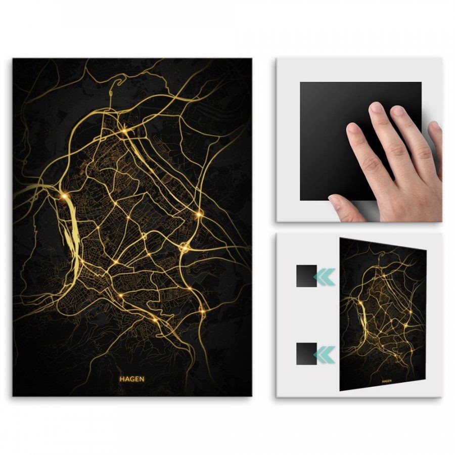 Pix4home Plakat metalowy Mapa Night Lights Hagen L POS-L-03223