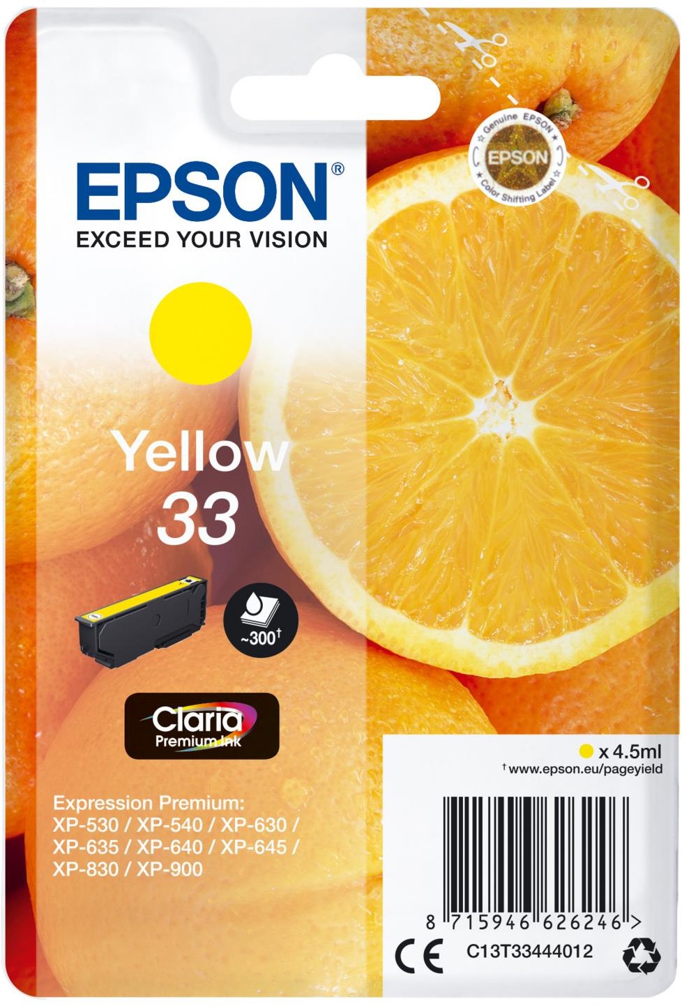 Epson Tusz Epson C13T33444012 oryginał 33 4.5 ml żółty)