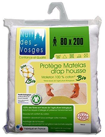 Nuit des Vosges Nuit des Vosges 201911 ochraniacz na materac, Molton, bawełna organiczna, biały, 80 x 200 cm 201915
