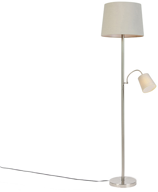 QAZQA Klasyczna lampa podłogowa stal klosz szary z elastycznym ramieniem - Retro