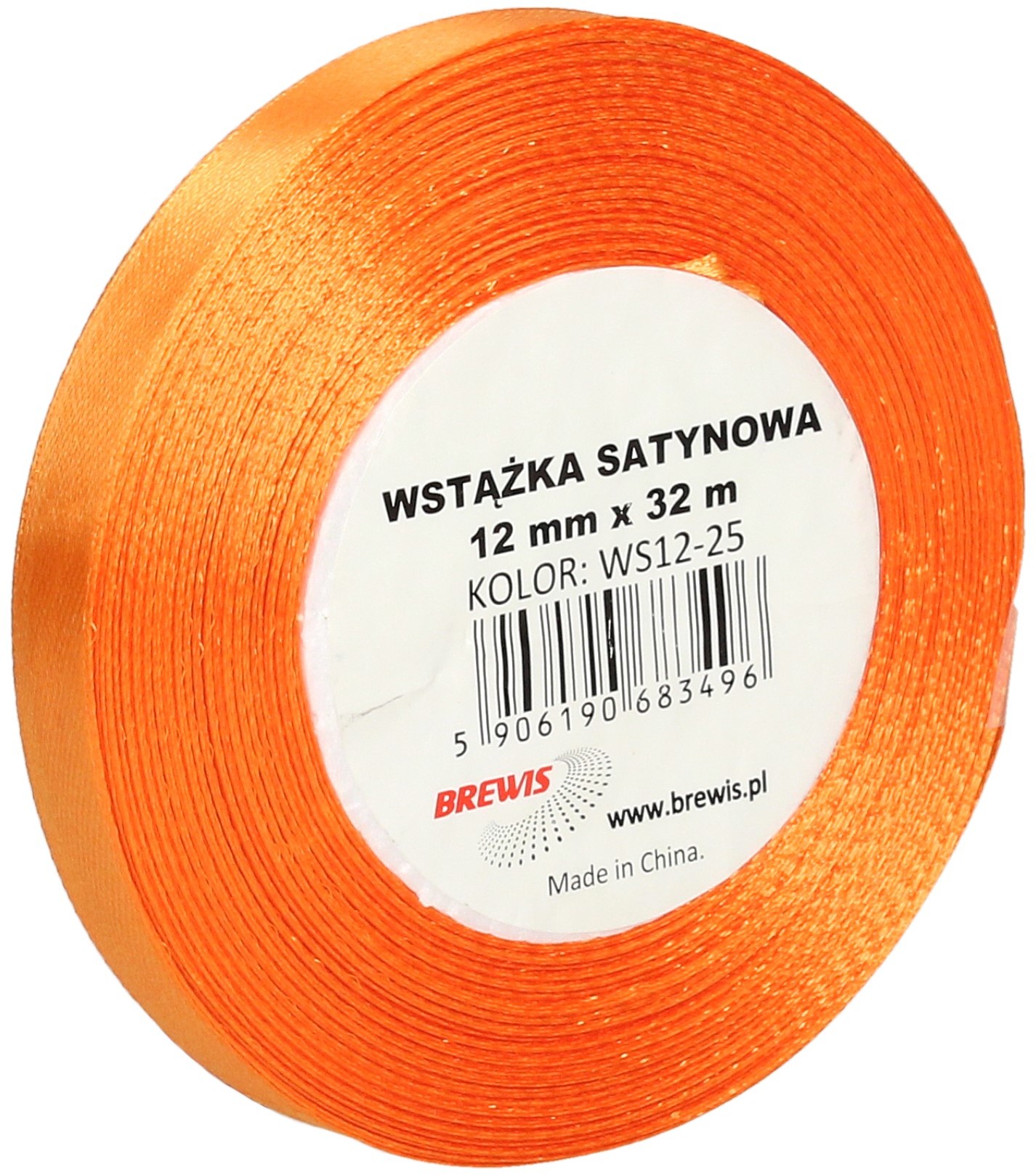 Brewis Wstążka dekoracyjna satynowa 12mm/32m pomarańczowa 25