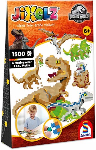 Schmidt Spiele Spiele 46132 Jixelz, Jurassic World, 1500 części, 5 motywów, zestawy do majsterkowania dla dzieci, puzzle dziecięce, kolorowe 46132