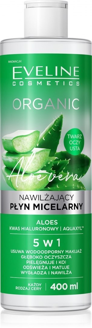 Eveline Organic Aloe Vera Nawilżający Płyn micelarny 5w1 - każdy rodzaj cery 400ml 127628