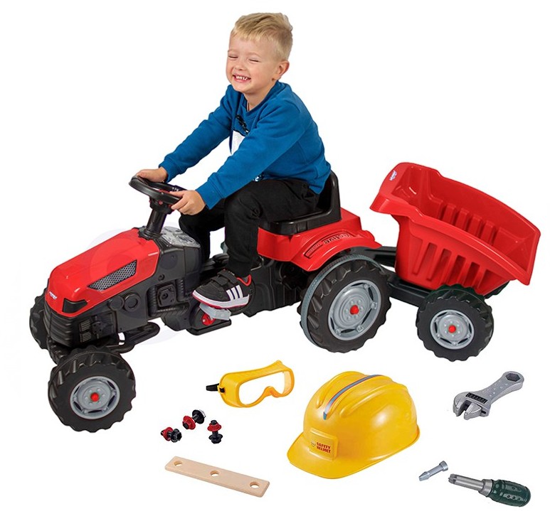 Woopie WOOPIE Traktor na Pedały Farmer GoTrac MAXI z Przyczepą Ciche Koła + GRATIS  WOOPIE Zestaw Majsterkowicza 9 el. 0000000322