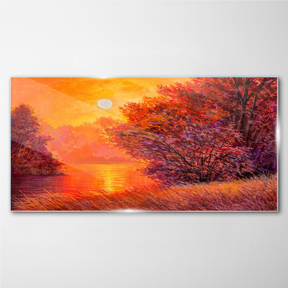 PL Coloray Obraz Szklany las rzeka słońce krajobraz 120x60cm