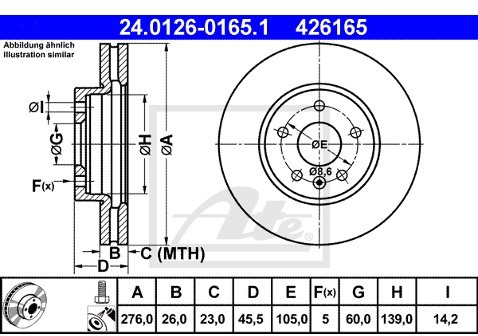 ATE TARCZA HAM 24.0126-0165.1 CHEVROLET AVEO T300 1.2 86KM 11-  24.0126-0165.1