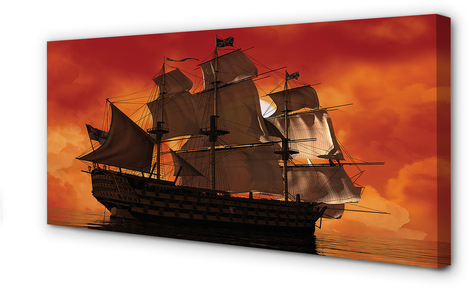 PL Tulup Obrazy na płótnie Statek pomarańczowe niebo morze 125x50cm
