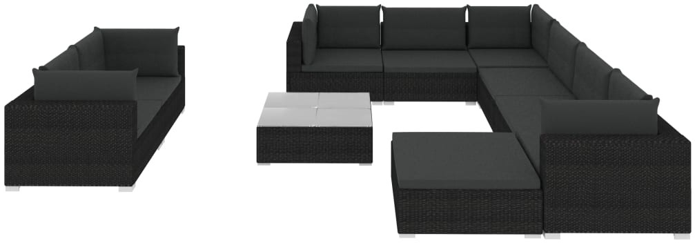 vidaXL 10-cz. zestaw mebli do ogrodu, poduszki, rattan PE, czarny