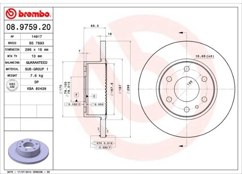 BREMBO Tarcza hamulcowa 08.9759.20