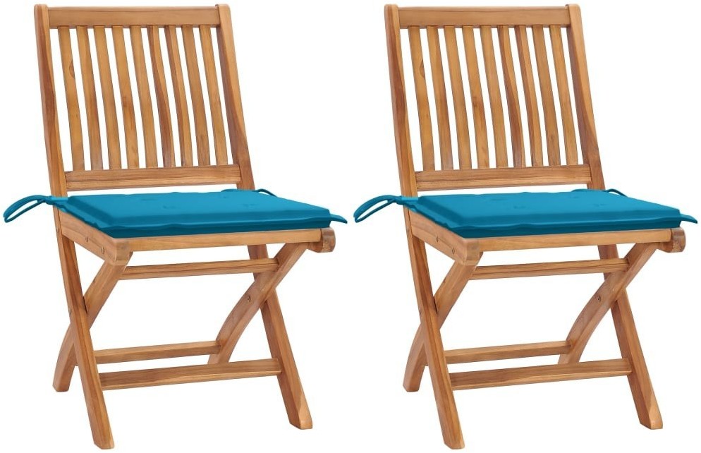 vidaXL Lumarko Krzesła ogrodowe, 2 szt., niebieskie poduszki, drewno tekowe! 3062437