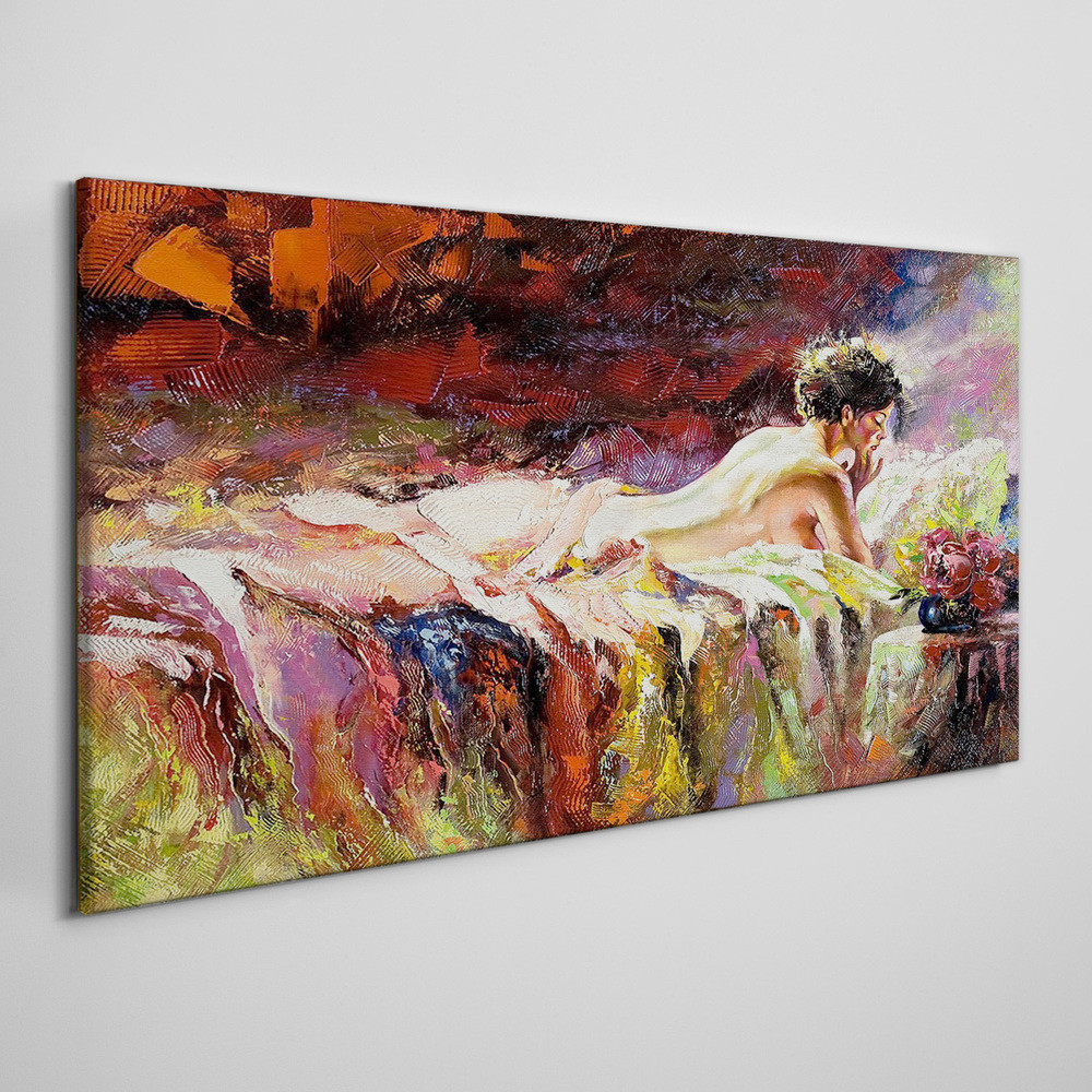 PL Coloray Obraz Canvas łóżko kobiety kwiaty 120x60cm