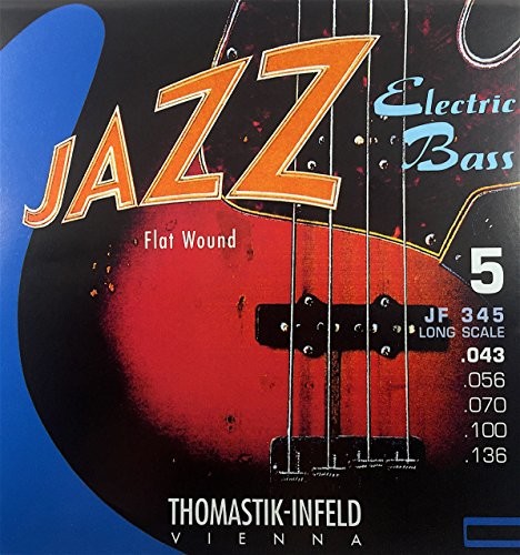 Thomastik 682726 struny do e-basu, jazzu, basu, Flat Wound, zestaw 5-stringowych long scale 34 cale JF345