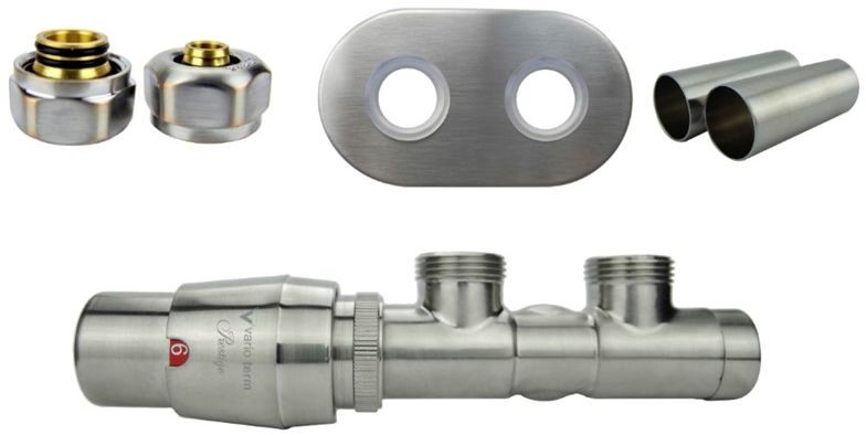 Varioterm Zawór termostatyczny TWINS All in One z rozetą owalną - nikiel szlifowany alu-pex - PEX 16 mm lewa ATSGS0208CFK/L(Pex)