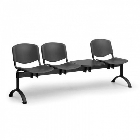 Euroseat Plastikowa ławka ISO, 3-siedziska + stolik, czarne nogi 300232