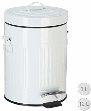 Relaxdays kosz na śmieci z pedałem w stylu vintage, kosz na odpady do kuchni lub łazienki, metalowy kosz na śmieci z funkcją pedałowania, kosz na śmieci, biały, 5 l